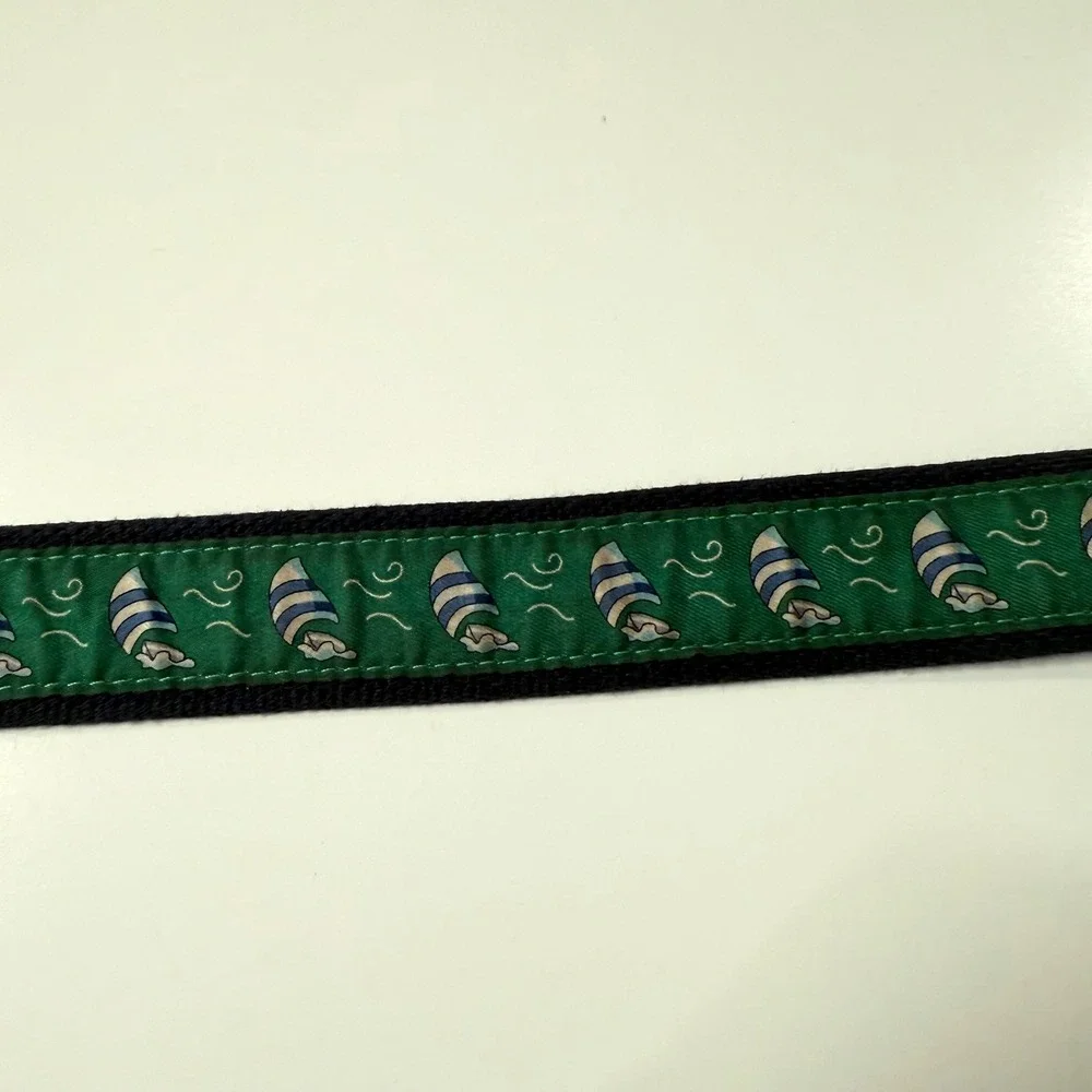 Vineyard Vines Belt Mens 36 Navy Green Sailboat Leather Brass Preppy USA Made
